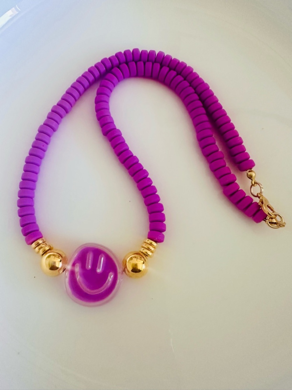 Purple Smiley Bead Necklace with Gold Accents - Women Jewelry